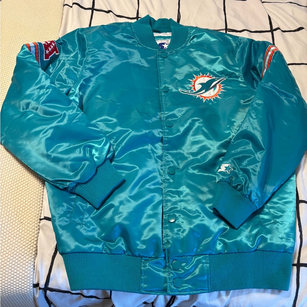 Miami Dolphins Teal Satin Starter men’s Bomber Jacket